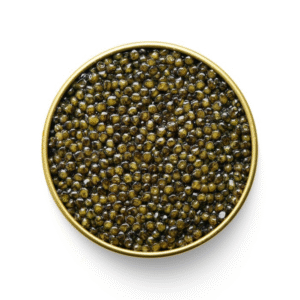Caviar Osetra del Caspio: granos ámbar oscuro, textura delicada y sabor marino con notas de nueces verdes. Ideal para recetas gourmet, maridajes con vino y experiencias exclusivas.