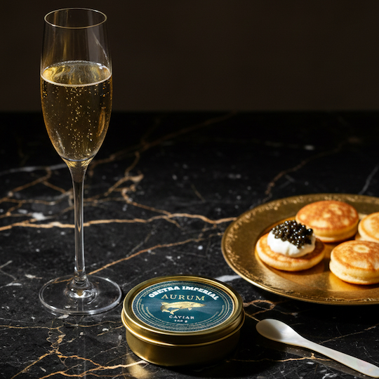 Degustación de caviar de lujo Aurum Caviar con cuchara de nácar