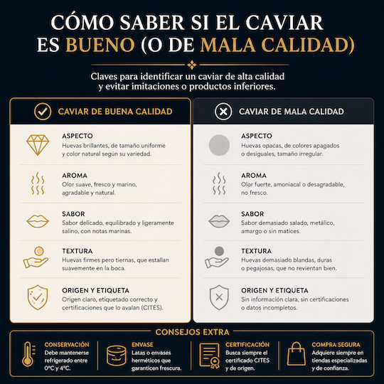 Cómo saber si el caviar es bueno (o de mala calidad)