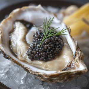 caviar Sevruga, Ostra con caviar y hierbas frescas